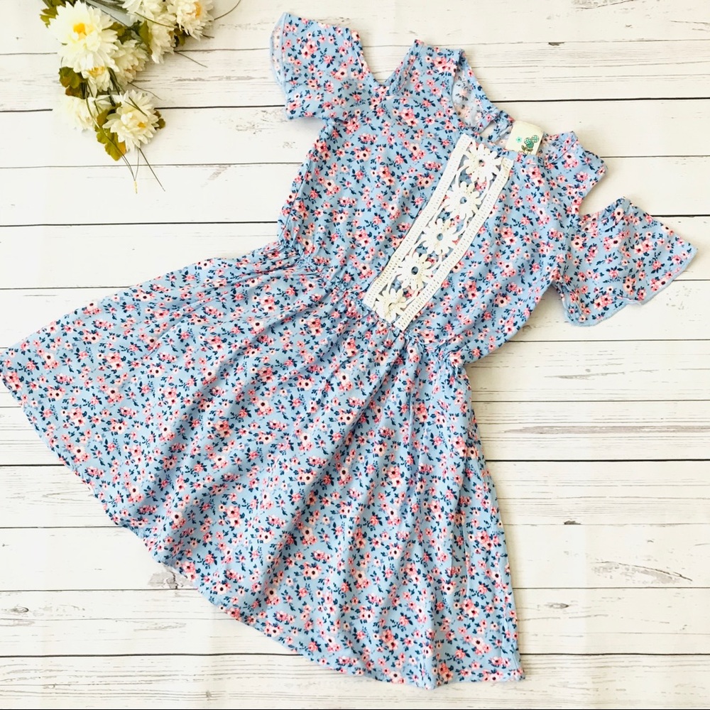 Girls Soft blue floral dress